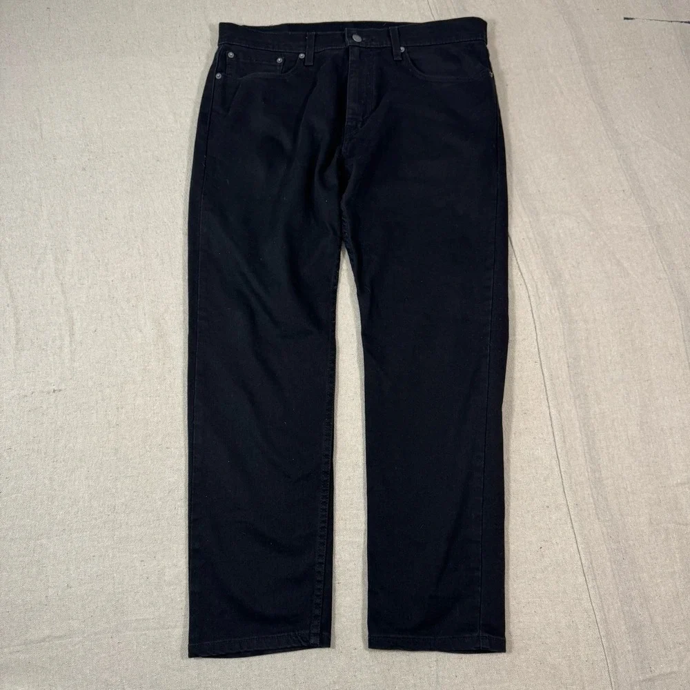 Levis 502 Regular Fit Tapered Leg Jeans Mens 34x32 Black Denim Cotton Blend Zip‎